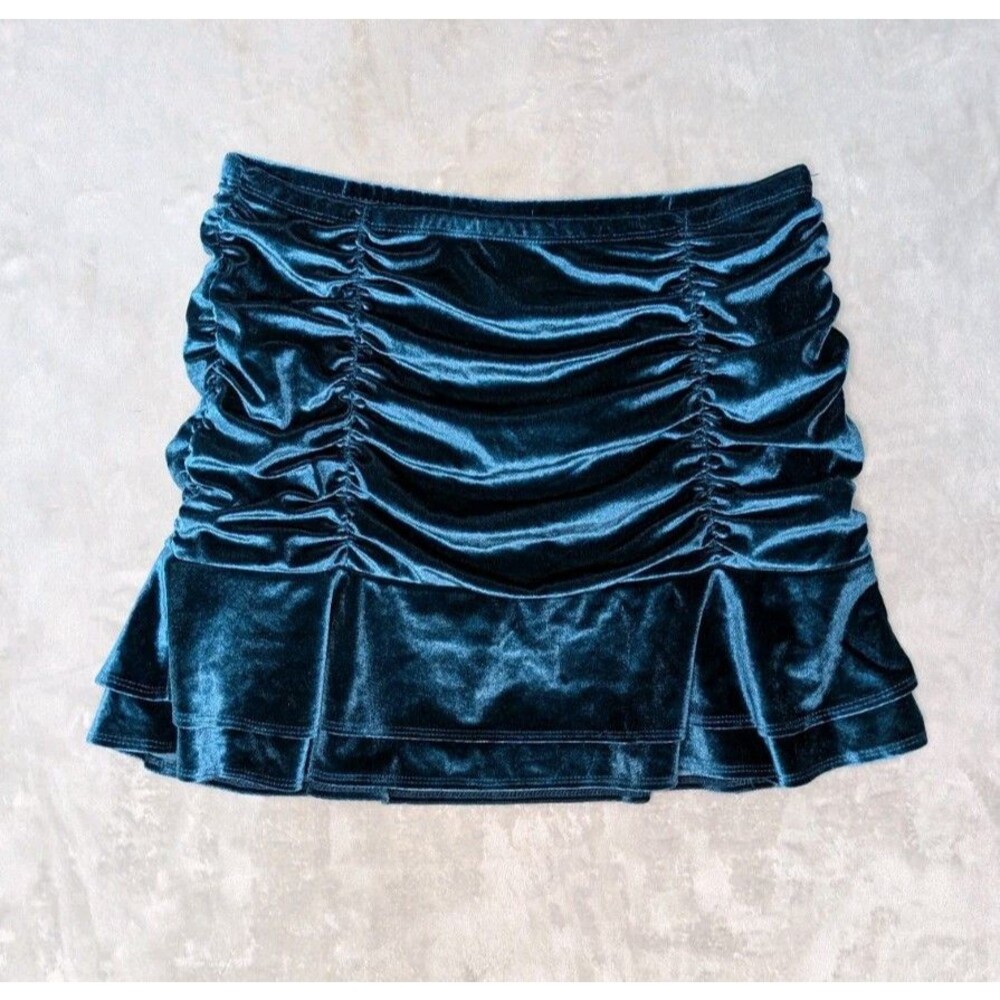 Wild Fable Sz Medium Women's Blue Velvet Ruched Scrunch Y2K Inspired Mini Skirt